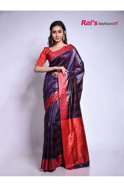 Pure Dupion Silk With Checks Design All Over And Contrast Color Border And Pallu (RAI205821)