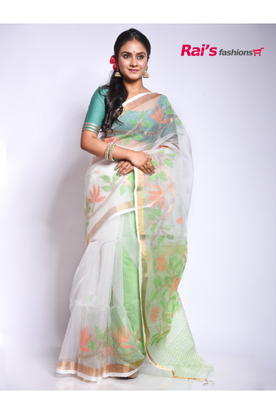 Pure Muslin Silk Saree With Handweaving Traditional Jamdani Work (RAI206021)