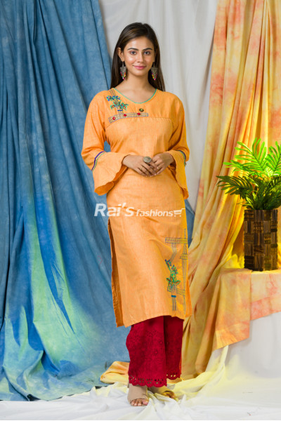 Khadi Embroidery Worked Kurti With Contrast Color Embroidery Worked Plazo (RAI539)