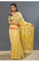 Fine Linen By Linen Saree With All Over Zari Weaving Stripes Design (RAI511)