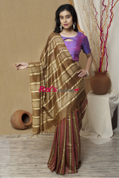 Handloom Soft Silk Saree With All Over Contrast Color Stripes Design (RAI497)