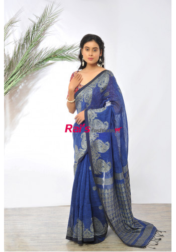 Natural Fabric Linen By Linen Saree With Handweaving Design Worked Border And Pallu (RAI496)