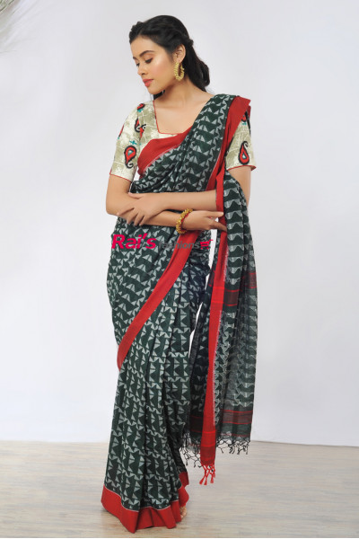 Premium Quality Khadi Cotton Saree With Fine Handweaving Design Work All Over And Contrast Color Border (RAI517)