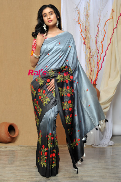 Semi Kathan Silk Saree With Fine Embroidery Design Work (RAI510)