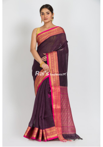 Pure Handloom Linen By Linen Saree With Benarasi Weaving Work (RAI316)