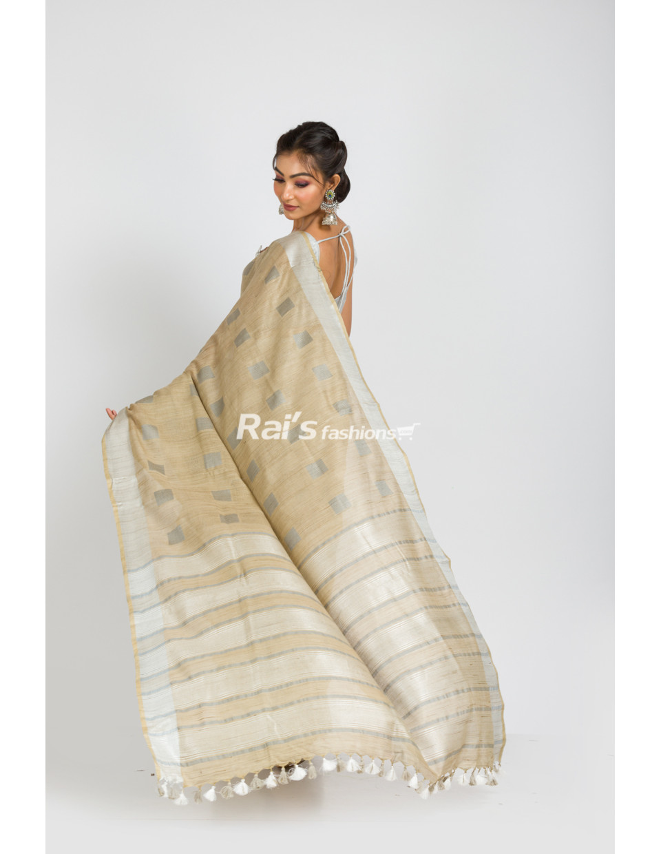 Pure Handloom Dupion Cotton With Net Weaving Butta Design (RAI321)