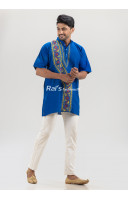 Men's Cotton Kurta Handmade Kantha Stitch Work Royal Blue (NS68)