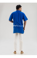 Men's Cotton Kurta Handmade Kantha Stitch Work Royal Blue (NS68)