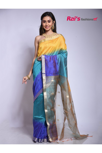 Exclusive Matka Ikkat Silk Saree With One Inch Highlighted Zari Border And Pure Reshom Silk Pallu (RAI201003521)