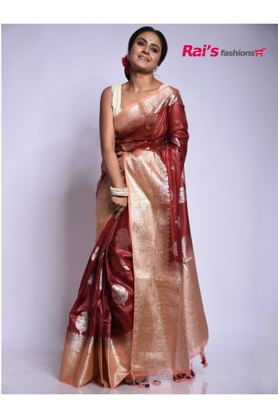 Handloom Soft Silk Saree With Zari Weaving Butta Work All Over And Contrast Color Dye Border And Pallu With Fine Weaving Benarasi Work (RAI201005321)