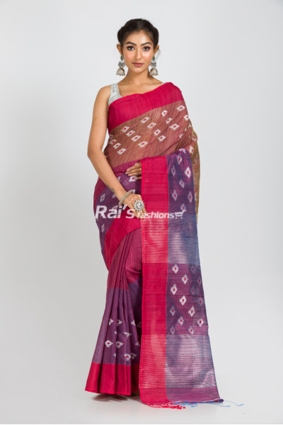 Handloom Matka Silk Saree With Fine Handweaving Silver Zari Butta Work All Over And Contrast Color Border (RAI346)