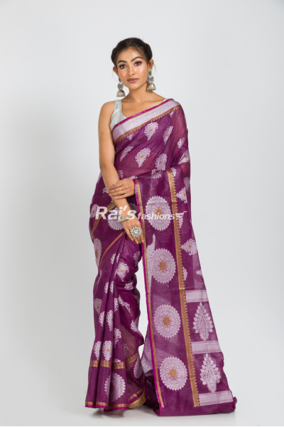 Handloom Silk  Linen saree With Fine Handweaving Work All Over Base (RAI349)