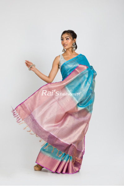 Handloom Tissue Linen Saree With Fine Weaving Border And Pallu (RAI350)