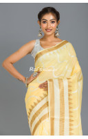 Silk Linen Saree With Fine Handweaving Heavy Worked Border And All Over Base Laheria Pattern Design (RAI357)