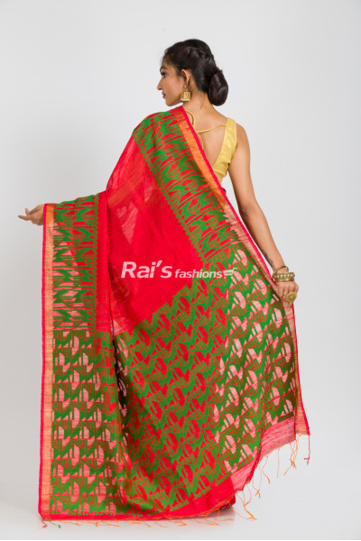 Pure Handloom Matka Silk Saree With Dhakai Pattern Weaving Work Border And Pallu (RAI360)