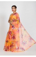 Premium Quality Digital Printed Pure Organza Silk Saree Designer Lace Border Attached (RAI361) 