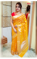 Semi Georgette Saree With Silver Zari Weaving Benarasi Work (27DHS29)