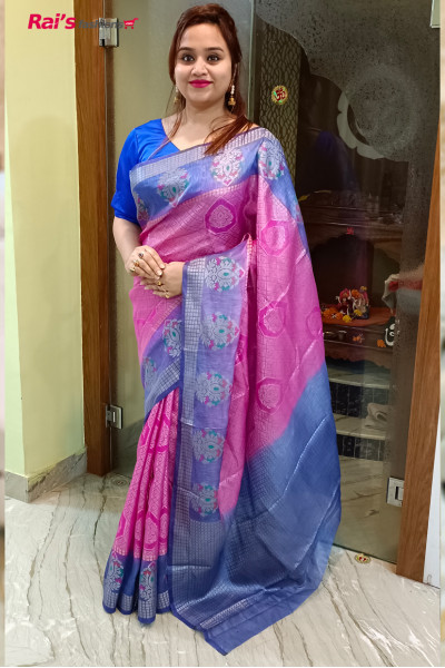 Silk Linen Saree With All Over Zari Weaving Work (RAI3FB17)