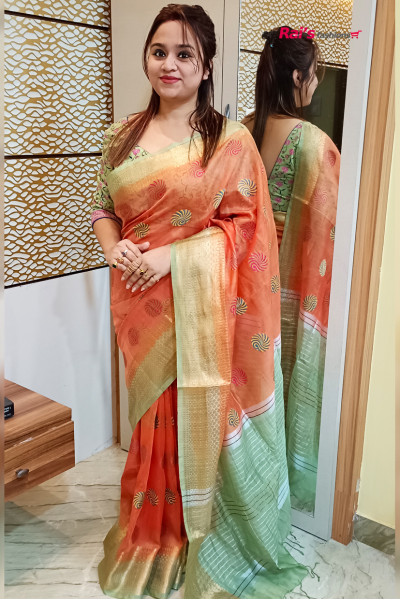 Silk Linen Saree With Fine Weaving Benarasi Border And All Over Butta Work (RAI03JA25)
