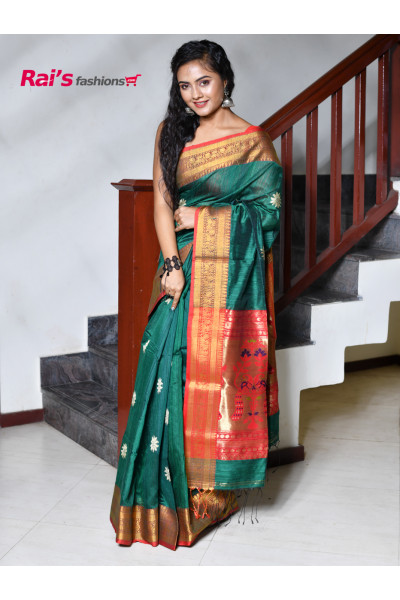 Handloom Matka Silk Benarasi With Paithani Pattern Handweaving Pallu (RAI237)