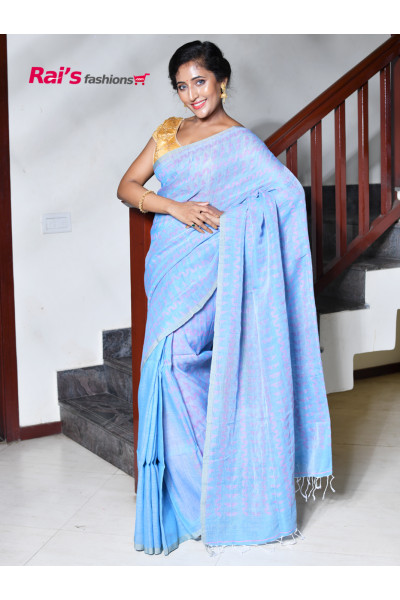 Linen By Cotton Saree With Fine Handweaving Design Work (RAI241)
