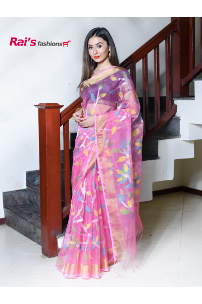 Pure Muslin Silk Saree With Handweaving Traditional Jamdani Work All Over (RAI247)