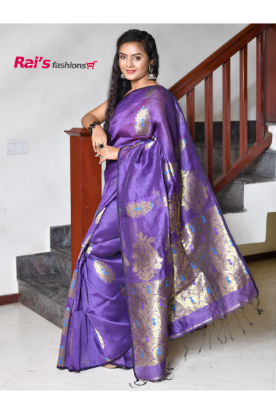 Silk Linen Saree With Benarasi Weaving Work (RAI249)