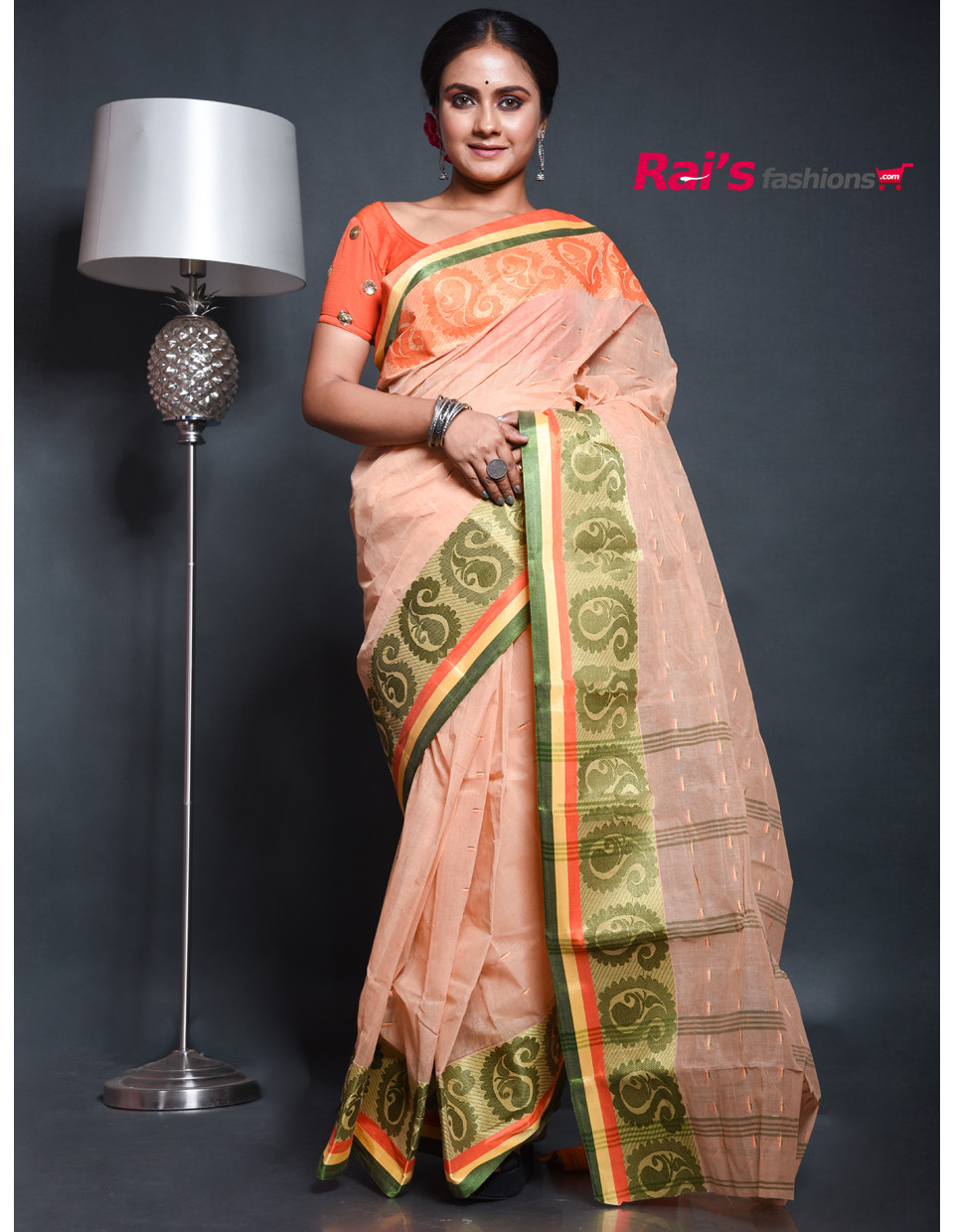 Rajsi~Handloom Cotton Tant Saree With Geometrical Designs and Red Bord –  verymuchindian.com