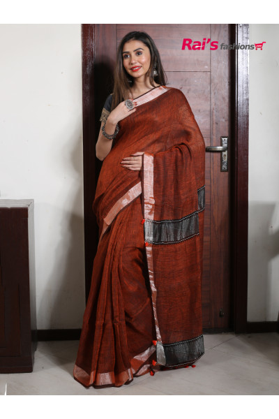 Exclusive Handweaving Natural Fabric Linen By Linen Saree (RAI106)