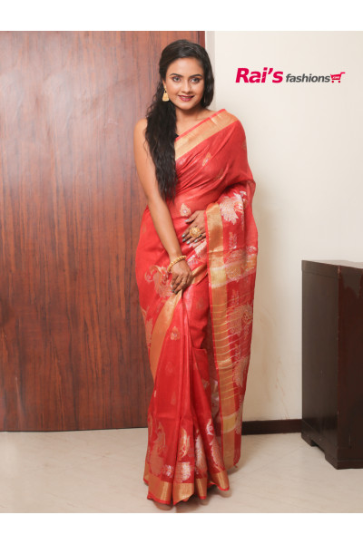 Handloom Silk Linen Saree With Fine Weaving Work (RAI110)
