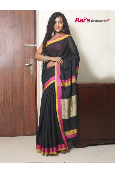 Handloom Cotton Saree With Contrast Colour Border And Pallu (RAI10095)