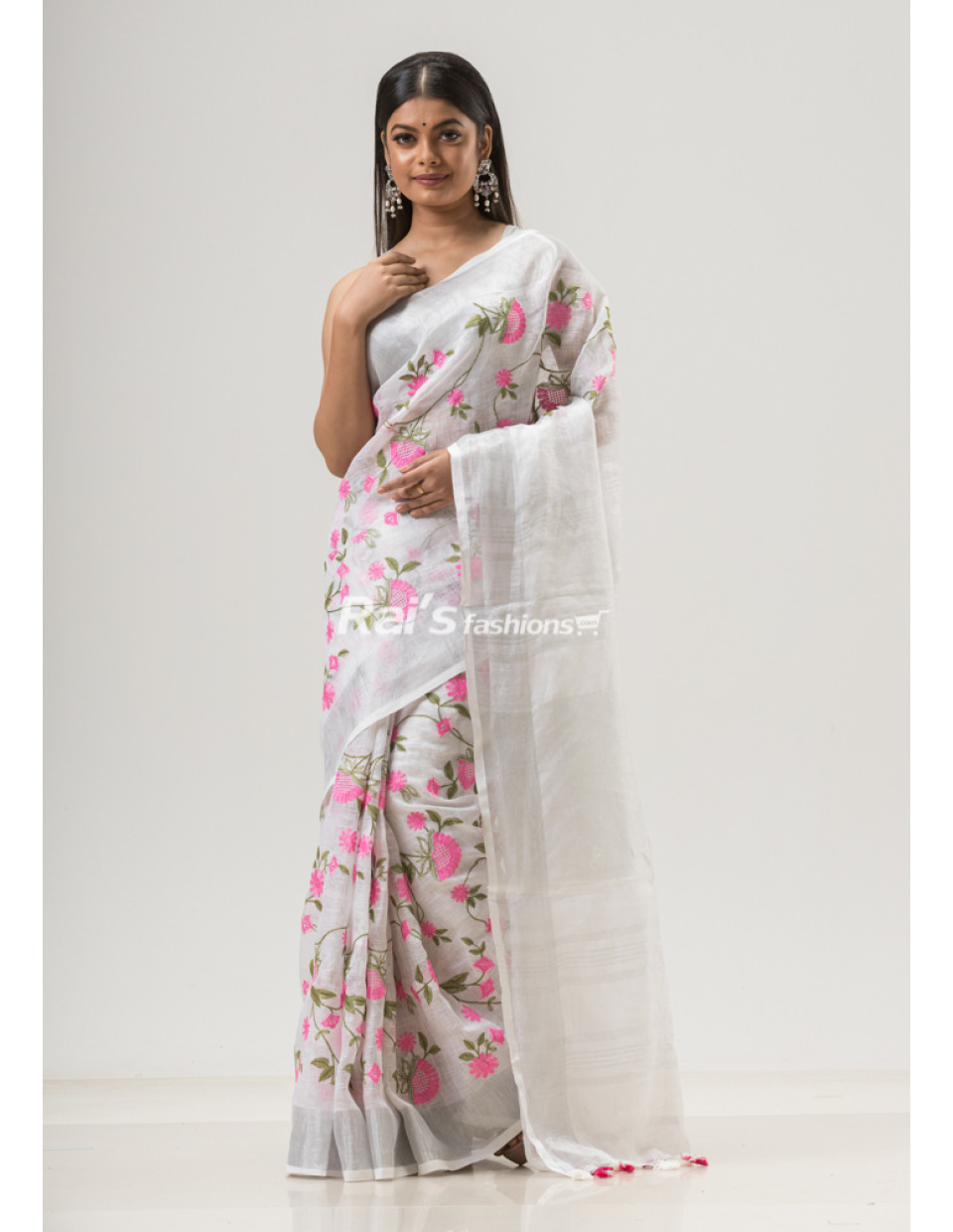 All Over Embroidery Work Linen By Linen Saree (NS16)