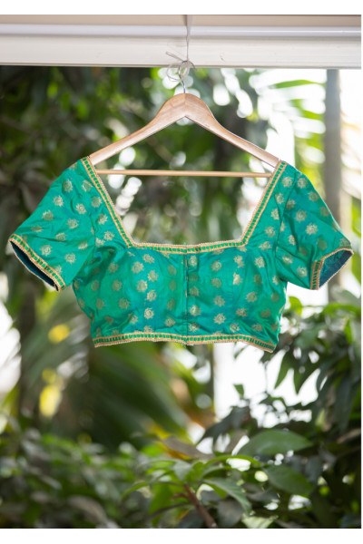 Lace Border Design Jade Green Silk Designer Blouse (KRBL1175)