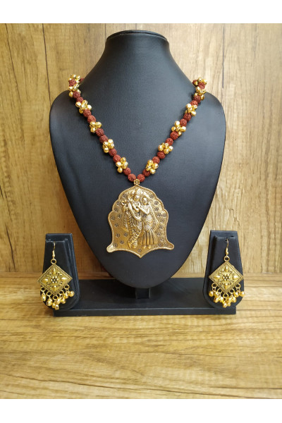 Rudraksha And Pendant Combine Golden Handmade Jewellery (KR481)