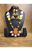 Chemical Beads And Kori Combine Long Heavy Weighted Beautiful Fancy Jewellery With Nice Long Chain Jhumka Earrings (KR449)