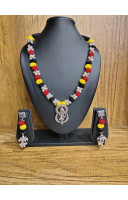 Cotton Balls And Silver Ghungroo Combine Long Neckpiece With Silver Pendant With Nice Earrings (KR450)