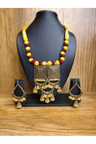 Golden Pendant And Charms Combine Beautiful Jewellery Set With Fancy Earrings (KR463)