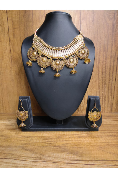 Golden Charms And Jhumka Combine Golden Oxidize Jewellery Set (KR415)