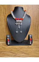 Silver Oxidize Ghungroo And Cotton Ball Combine Handmade Jewellery With Silver Pendant (KR422) Silver Oxidize Ghungroo And Cotton Ball Combine Handmade Jewellery With Silver Pendant (KR422)