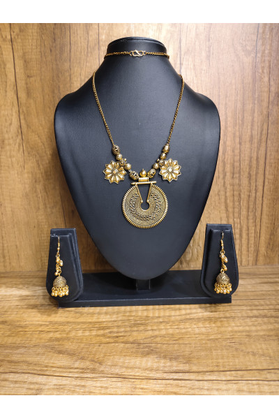 Golden Oxidize Charms And Pendant Combine Chain With Jhumka (KR424)