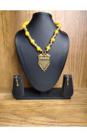 Cotton Ball And Golden Ball Combine Fancy Handmade Jewellery Set With Golden Pendant (KR425)