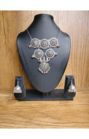Silver Pendants Combine Chain Neckpiece With Jhumka Earrings (KR465)