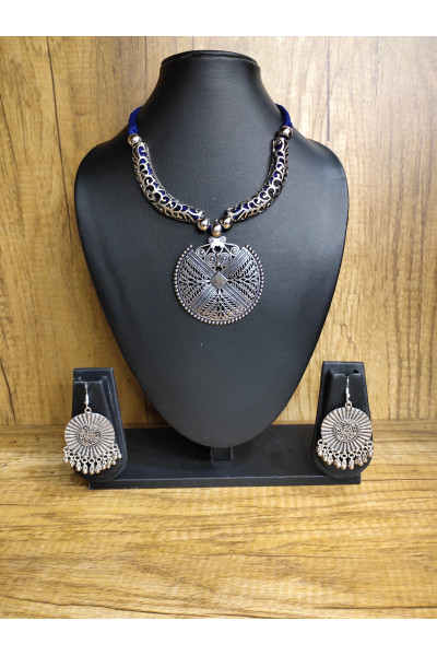 Silver Oxidize Daily Wear Pendant And Earrings Combine Jewellery (KR496)