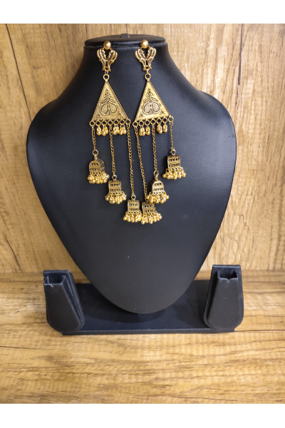 Golden Charms And Layered Jhumka Combine Fancy Earrings (KR505)