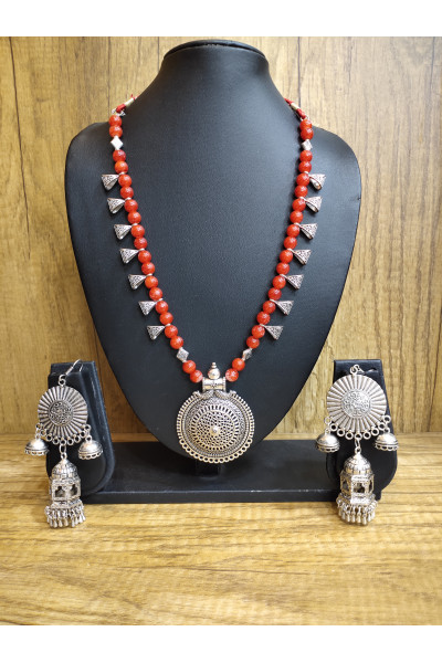 Beads With Silver Oxydize Charms And Pendant Combine Handcrafted Jewellery (RAI10078)