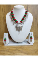 Cotton Balls With Silver Oxydize Charms And Pendant Combine Fancy Jewellery (RAI10081)