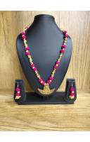 Cotton Balls And Golden Beads Combine Long Jewellery Golden Pendant (KR439)