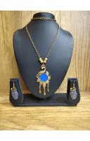 Golden Oxydize Long Chain With Nice Pendant Combine Fancy Jewellery And Earrings (RAI10089)