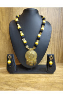 Contrast Color Silk Balls With Golden Oxydize Charms And Pendant Combine Handcrafted Fancy Jewellery (RAI10080)