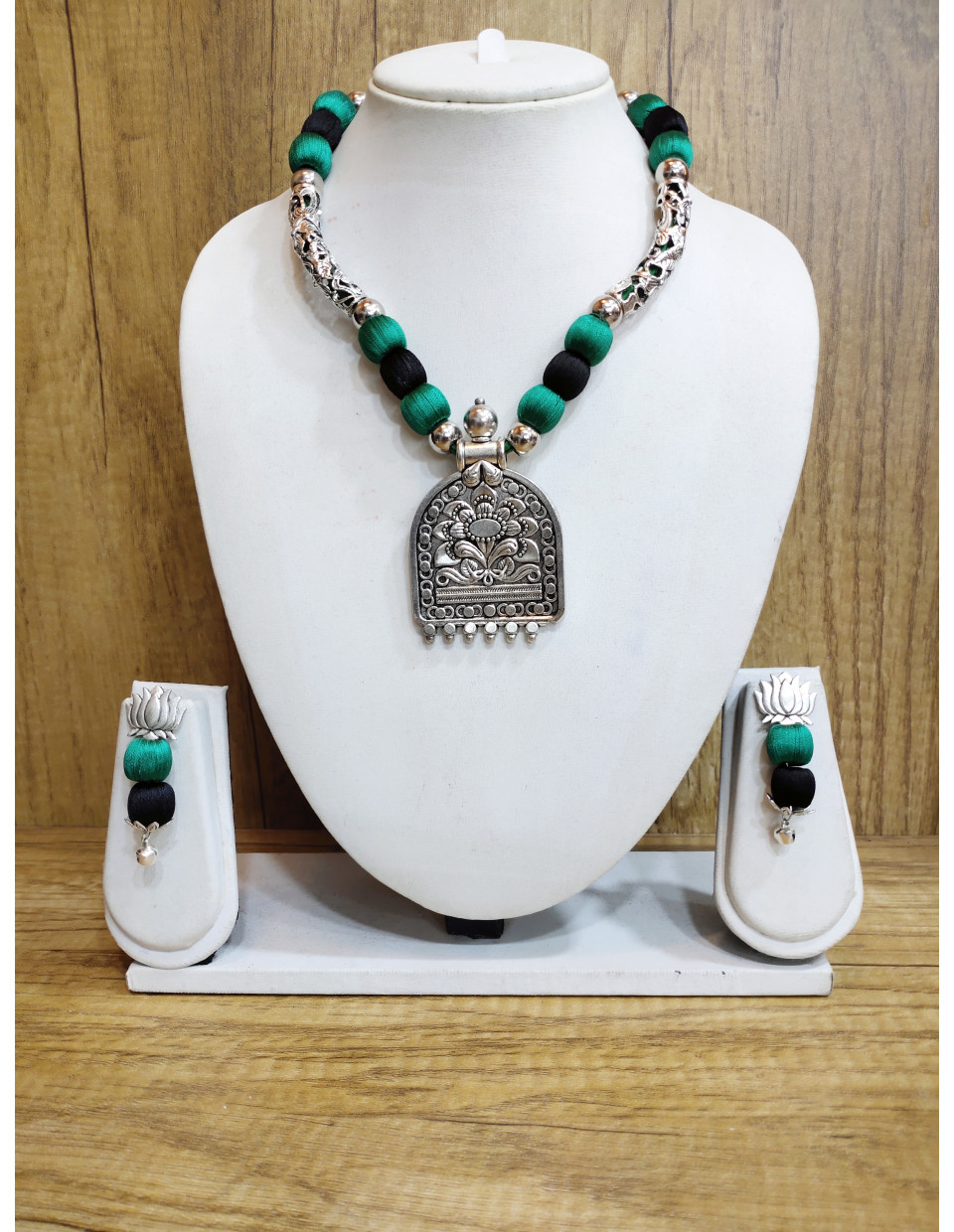 Silk Balls With Silver Oxydize Charms And Pendant Combine Handcrafted Jewellery (RAI10077) Silk Balls With Silver Oxydize Charms And Pendant Combine Handcrafted Jewellery (RAI10077)